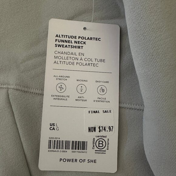 Athleta Altitude Polartec Funnel Neck Sweatshirt Light Gray Large - Picture 3 of 3
